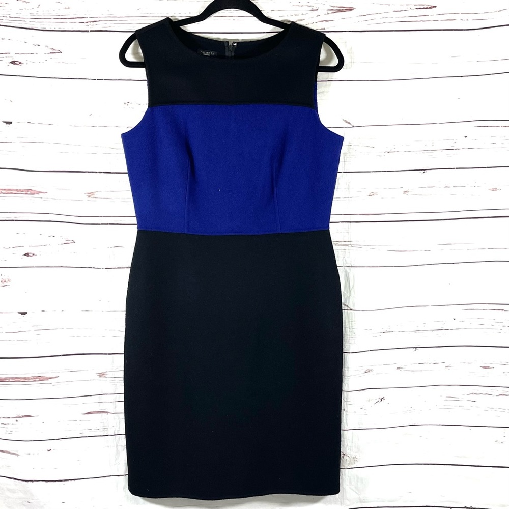 Talbots Sheath Wool Dress Women’s Size 8‎ Sleeveless Black/Blue Colorblock.
